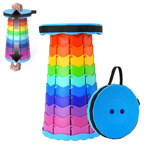 Yuannee Collapsible Telescopic Folding Stool,Rainbow Light Blue Retractable Telescopic Retractable Plastic Foldable Collapsible Stool for Indoor Picnic BBQ Fishing Hiking