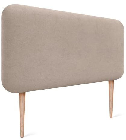 DHOME Cabecero Tapizado Liso Redondeado Tela Aqualine con Patas para Pared Acústicos Cabeceros Absorbentes Cabezal Cama Dormitorio (Beige, 105cm)