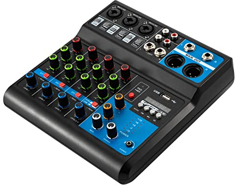 Soundboard 5 Kanal & DJ Mischpult Bluetooth Profi-Audio-Mixer - Audio Mixer mit USB & Bluetooth Wiedergabe - Stereo Sound - DJ Mixer Mischkonsole für Karaoke, Homeparty, Studio