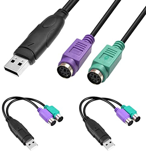 HAAMNING7 PS2 to USB Adapter Keyboard Mouse Adapter Cable, PS/2 Female to USB A Male Plug with Chip, 2 PCS 2 in 1 PS2 to USB 2.0 Converter Cord