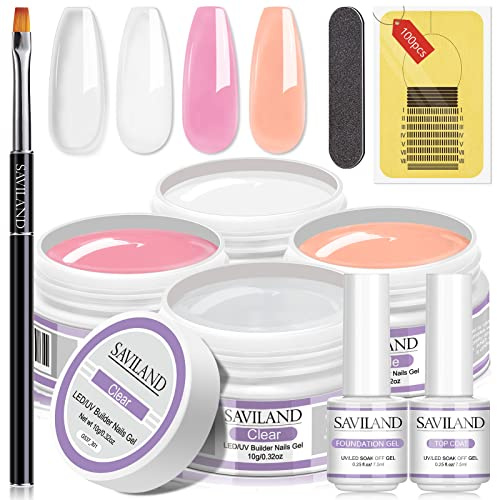 SAVILAND Kit Gel Ricostruzione Unghie Rosa Nudo Bianco Trasparente