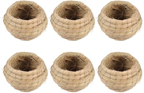 WATIIFUFU 6 Pezzi Casa per Uccellini da Esterno in Paglia Naturale, Rifugio Ecologico e Creativo per Nidificazione e Riposo nel Giardino