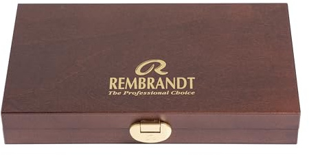 Rembrandt Estuche de acuarelas caja de madera, estuche tradicional, 12 tubos + 2 accesorios, selección de colores generales