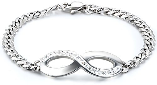 JewelryWe Schmuck Edelstahl Armband Infinity Figur 8 Partnerarmband Panzerarmband Damenarmband Anti-Allergie Poliert, 20cm Breite 5mm Silber
