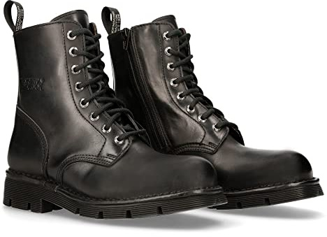 NEW ROCK Stivaletto Militare METALLIC M-NEWMILI084-S1 in pelle bovina nera, stile gotico punk rock con suola piatta in gomma naturale e design unisex TAGLIA 39