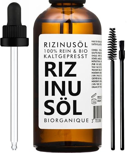Huile de Ricin 100% Bio, Pure et Naturelle - 50 ml - Soin pour Cheveux, Cils, Ongles, Peau.