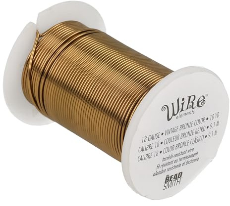 The Beadsmith Wire Elements 18-Gauge Lacquered Tarnish-Resistant Copper Wire for Jewelry Making, 10 Yard, 9.14 Meter Spool (Vintage Bronze Color)