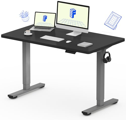 FLEXISPOT E1 Plus ONE PIECE Electric Standing Desk Height Adjustable Sit Stand Desk with Memory Smart Panel Backpack Hook, Home Office(120 * 60cm, Gray Frame+Black Desktop)