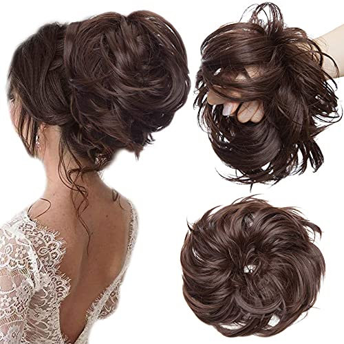 SEGO Elastico Capelli Finti Volumizzante Chignon Extension Fermacoda Coda di Cavallo Capelli Ricci Toupet Hair Bun Scrunchie Updo Posticci Donna 80g - Marrone Medio