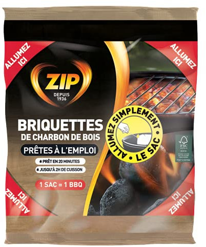 ZIP Briquettes Charbon Bois 1 KG Charcoal, Black