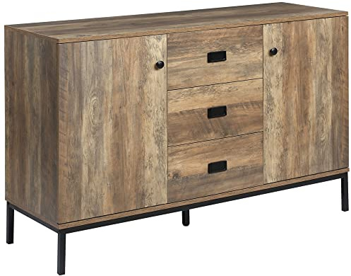 HOMCOM Sideboard with 3 Drawers, Kitchen Cabinet, Modern Storage Cupboard with 2 Doors and Adjustable Shelves for Dining Room, Living Room, 120 x 39.5 x 77cm, Distressed Brown