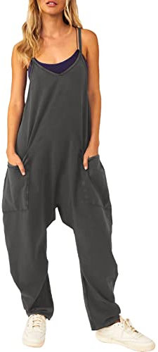 Overall Damen Sommer Baggy Jumpsuit Festlich Latzhose Arbeitshose Minimalistischer V-Ausschnitt Mit Taschen Arbeitslatzhose Rheinwing Jumper Einfarbiger Latzhosen Sonas Gartenhose Cider Kleidung