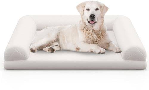 COSTWAY Dog Bed Sofa, Orthopedic Pet Beds with Removable Zipper Cover, U-Shape Bolster, Non-Slip Bottom, 90 x 69 x 18cm Puppy Couch for Small Medium Dogs (Beige)