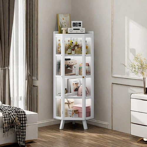 Vitrina de cristal con puertas, armario de almacenamiento grande, vitrina para colección Curio, estantería alta con puertas de vidrio transparente