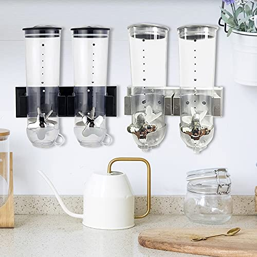 Shiyinge 2 behållare spannmålsdispens majsflake dispenser stor kapacitet väggmontering majsflingor sötsaker dispenser flingor för förvaring (svart)