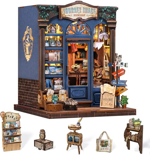 Cutefun Book Nook Kit - DIY Casas de muñecas de Rompecabezas con Luces LED, Mujeres como para Hombres (Journey Trace Bookshop)