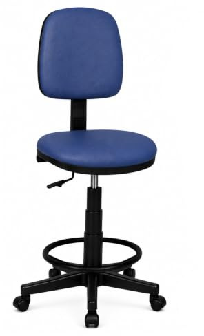 SEDIAOFFICE - Sedia con Ruote e Schienale Regolabile in Altezza e Girevole, Sgabello Cassa da Lavoro per Ufficio, Reception Parrucchiere, Sale Giochi (No Braccioli, Ruote Base, Blu Ecopelle)