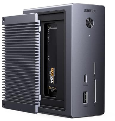 UGREEN Revodok Pro Docking Station mit M.2 NVMe Gehäuse, USB C Hub HDMI 4K, 10Gbps Datenports, SD/TF 170MB/s, Gigabit Ethernet, 100W PD, Kompatibel mit MacBook Pro/Air, Mac mini, Windows-Laptop usw.