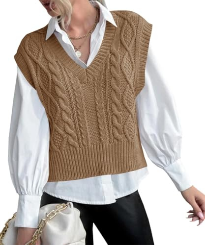 Tongmingyun Pull sans manches pour femme - Col en V - Tricot basique - Couleur unie - Pour le travail et les loisirs