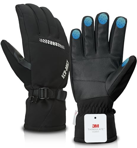 Eco-daily Ski Gloves Winter for Men -15℉ Coldproof Thermal 3M Thinsulate Waterproof Gloves Touchscreen for Skiing Cycling Snowboarding Hiking Outdoor Sports(Black, L)