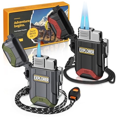 Lafagiet Lot de 2 briquets de poche d'extérieur coupe-vent simple et double flamme jet étanche pour camping, pêche, urgence (sans gaz)