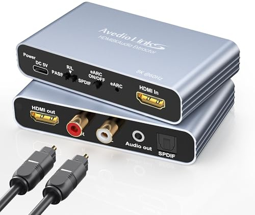 8K eARC HDMI Audio Extractor Converter, 4K@120Hz ARC HDMI Adapter to Optical/SPDIF RCA 3.5mm AUX Audio Adapter Converter Splitter Support LPCM 5.1/DTS/DSD for Laptop/TV Box/DVD/PS5/Soundbar/Speaker