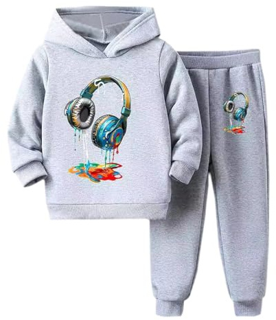 Generisch Survêtement pour enfant - Survêtement de sport pour garçon - Tenue à manches longues - Survêtement d'hiver - Pull à capuche - Pantalon de jogging - Ensemble de 2 pièces, Gris clair., 6-7 ans