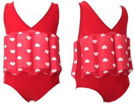 Badeanzug Mädchen Einteiler mit Abnehmbarer Schwimmhilfe Trainings Schwimmanzug Schnell Trocknende Eigenschaften für Kleinkinder Sommer Strand mit Anpassbarer Sicherheit 1-9 Y