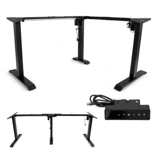 POKAR Electric L-Shaped Corner Standing Desk Frame | Angle Adjustable 0 to 90°, Height 70 to 118 cm | Memory Panel with USB-C and USB-A | Frame for Sit Stand Desk at Home Office | Black
