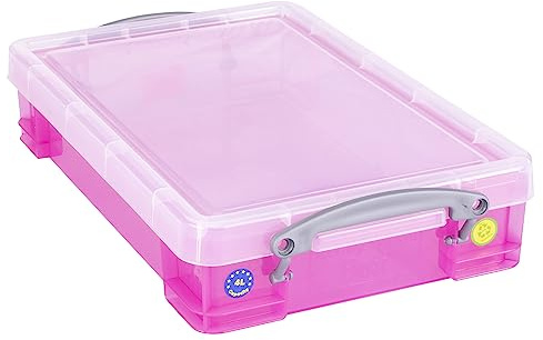 Really Useful Plastic Storage Box 4 Litre Transparent Pink