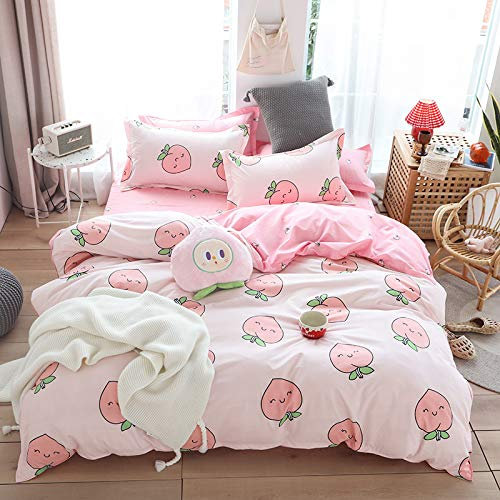 Odot Bettwäsche Bettbezug Set 3 TLG, Obst Bettwäsche-Set 3 Teilig Mikrofaser Wende Weiche Atmungsaktive mit Bettbezug Kissenbezüge Babybett Kinder Mädchen Junge (200x200cm,Rosa Pfirsich)
