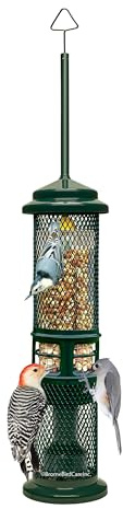 Squirrel Buster Nut Feeder Squirrel-Proof Bird Feeder for Shelled Peanuts & Dried Fruit, Weight-Adjustable, Woodpecker Friendly, 1.3lb Capacity with 2 Interchangeable Meshes