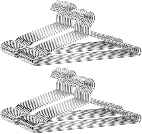 METLUCK Kleiderbügel aus Metall, 45 cm, robust, Draht-Kleiderbügel mit rutschfester Kerbe, starker Edelstahl-Kleiderbügel, platzsparend, für Schrank, silberfarben, 40 Stück