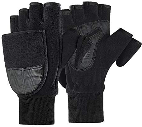AfinderDE Herren Winter Polar-Fleece Halbfinger Handschuhe Touchscreen Multifunktional Winterhandschuhe Thermal Warm Fäustlinge Fingerless Mit Flip Top