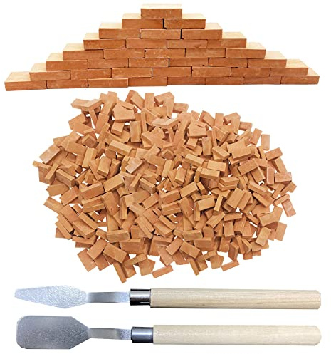 Woohome 500 PCS Mini Red Wall Bricks Model Brick Building Set 1:16 Miniature Bricks Figurine Fake Bricks with Scraper for Model Fairy Garden