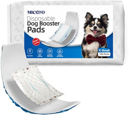 MICOOYO Disposable Dog Diaper Liners, Dog Booster Pads for Male Female Dogs, Super Absorbent Period Dog Inserts Pads for Nappies Pants(Dual Side Leakproof)(XS-100)