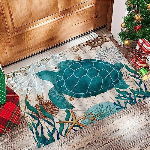 Badezimmerteppich 60x100 cm,Badematte rutschfest,Weicher Badvorleger,Meeresschildkröte Ozean Kreatur Landschaft Seestern Koralle,,Mikrofaser Absorbent Badteppich für Badewanne,Dusche und Badezimmer