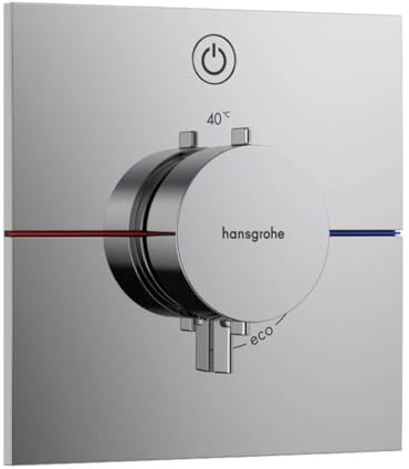 hansgrohe ShowerSelect Comfort E - Thermostat Unterputz, Armatur mit Sicherheitssperre (SafetyStop) bei 40° C, eckiges Thermostat, Mischbatterie für 1 Verbraucher, Chrom