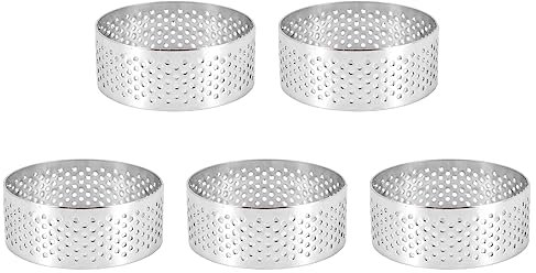 Happysnow Lot de 5 anneaux perforés en acier inoxydable pour gâteau de 5 cm - Ronds à faire soi-même - Pour la cuisson des anneaux à dessert