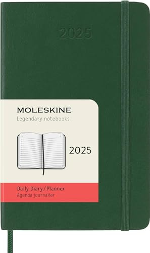 Moleskine Daily Planner, 12-Month Daily Agenda 2025, Soft Cover and Elastic Closure, MyrtleGreen Color, PocketFormat 9x14 cm