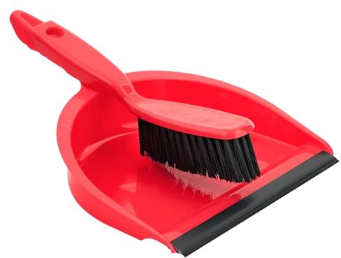 HOMESHOPA Dustpan and Brush Set, Easy-Sweep Rubber Lip and Dirt-Trapping Durable Bristles, Lightweight, Portable Sweeping Brush, Household Home Kitchen and Indoor Cleaning (Red 1)