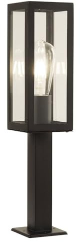 Außenlampe Edelstahl Glas 45 cm klein E27 IP44 Schwarz Modern Sockelleuchte Terrasse Hof Wegeleuchte Garten