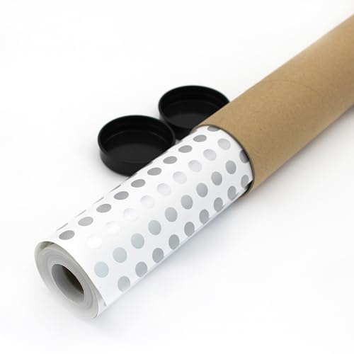 Rollo de papel de regalo 60CM x 25M Lunar Plata. Ideal para: Envolver regalos, aniversarios, Reyes Magos y Navidad. (Plata)
