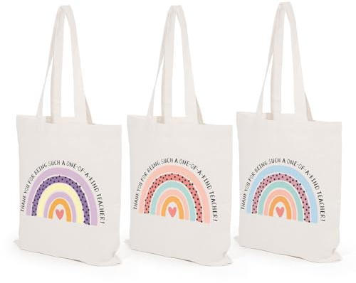 TYL&TYS 3 Sacchetti per la Spesa Riutilizzabili per Insegnanti, Borsa in Tela Arcobaleno - Regalo per Laurea, Ringraziamento, Scuola e Donne
