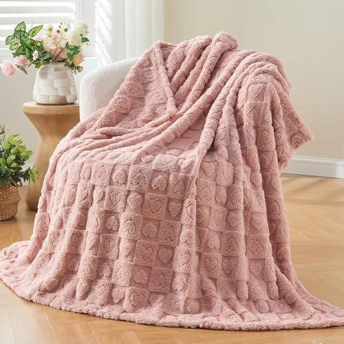 Wajade Manta de forro polar para el día de la madre, regalo de amor, corazón, suave, acogedora, cálida, gruesa para cama, sofá, color rosa, 127 x 178 pulgadas