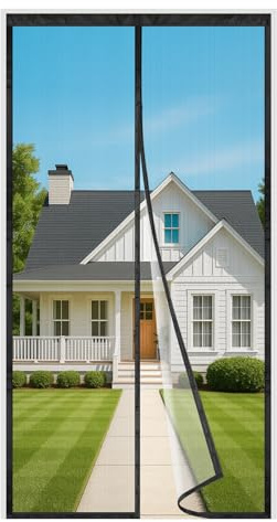 4UMOR Moustiquaire Porte Fenêtre 90x220cm, Rideau Magnétique Anti Mouche | Largeur Supérieure Jusqu'à 3,8cm, Se Ferme Automatiquement, Maillage Fin, Filet Porte Aimanté, Ruban Adhésif Inclus, Noir