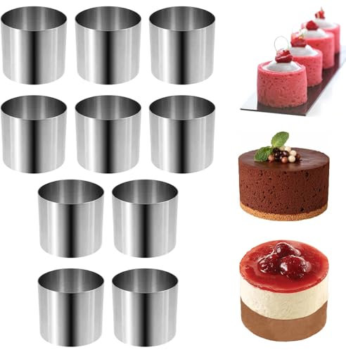 Dessertringe,10 Stück Servierringe, Backringe, Anrichteringe 5cm Edelstahl, Tortenring Klein Set für Mousse, Dessert, Kuchen,Mini Törtchen, Burger, Backform Speiseringe, Ideal als Backzubehör