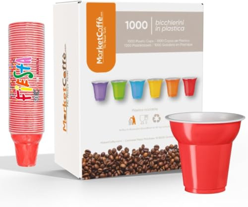 1000 Bicchierini Plastica per caffè 80cc vari colori Bar macchina caffè (Rosso)