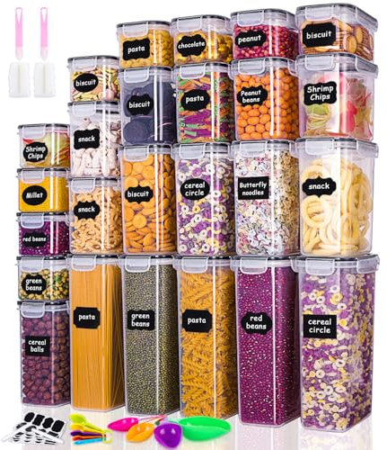 Syvory Vorratsdosen mit Deckel luftdicht 25er Vorratsbehälter Set BPA-Frei Vorratsbehälter Set Stapelbar Vorratsgläser Küchen Aufbewahrungsboxen für Mehl, Zucker, Körner, Mit Schreibstift und Etikett