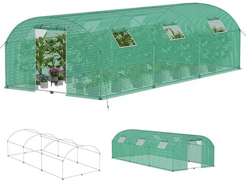 Aufun Serra stabile in pellicola, 3 x 6 x 2 m, con 6 finestre con zanzariera e porta, tunnel da giardino con telaio in acciaio zincato, serra per pomodori, tenda per piante e piante